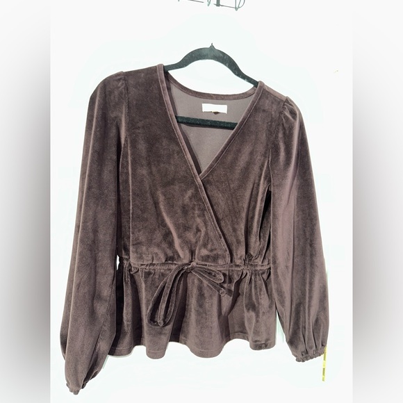 Madewell Elegant Velvet Dark Purple Wrap Top (XS) - Picture 3 of 15